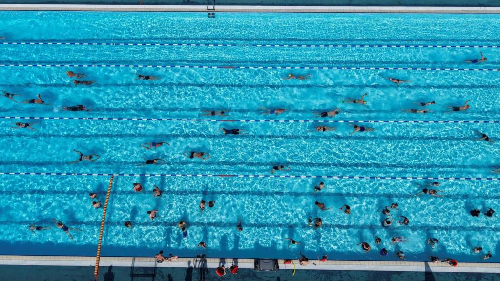 A drone view shows Charlton Lido as record temperatures are forecast over the weekend, in London, Britain, May 24, 2026