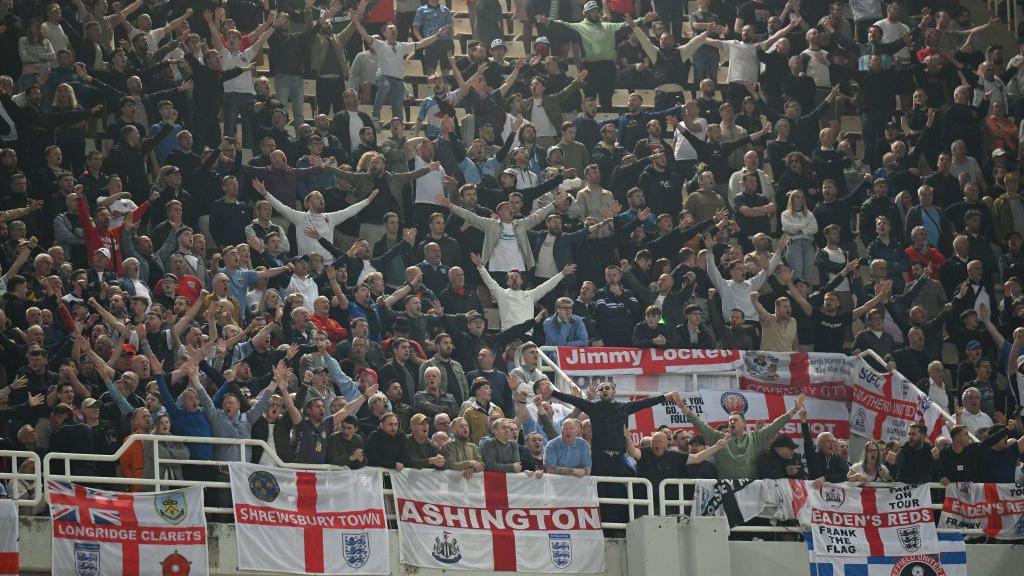 England fans in the stands in Athens 