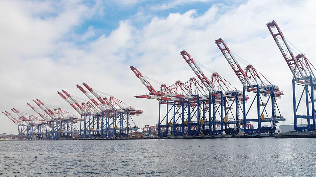 Idle gantry cranes at the Port of Long Beach in Long Beach, California, US, on Monday, May 12, 2025.