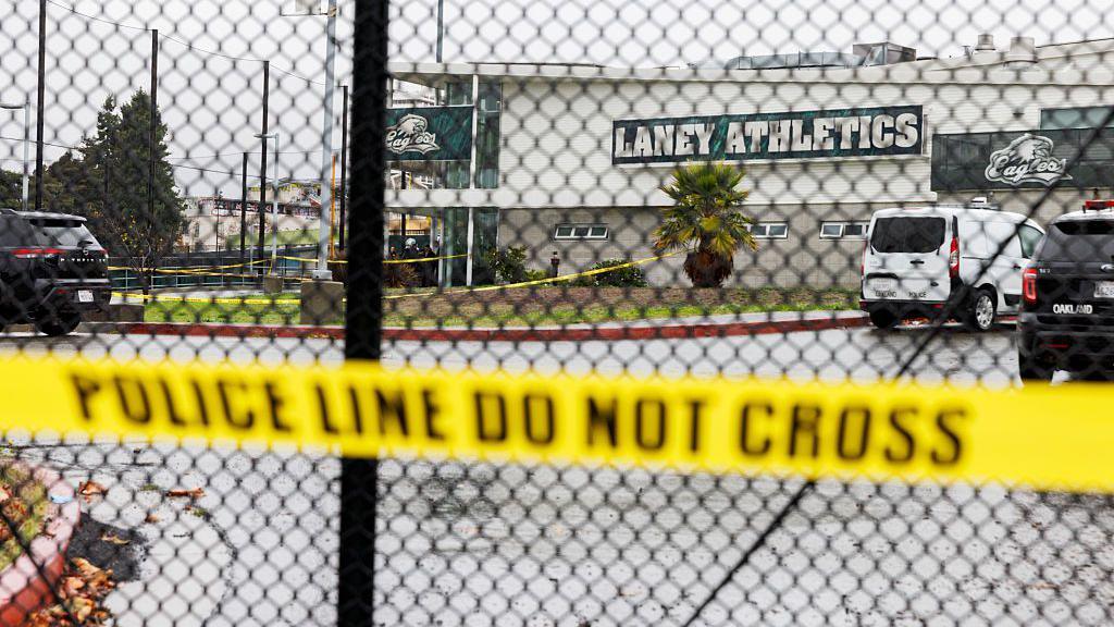 The scene of the shooting, with yellow tape up