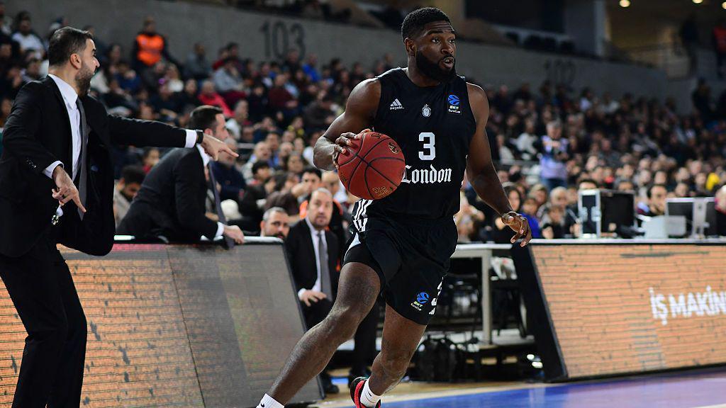 Ciaran Sandy of the London Lions dribbles