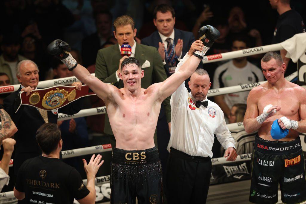 Chris Billam-Smith celebrates defeating Mateusz Masternak at the Bournemouth International Centre