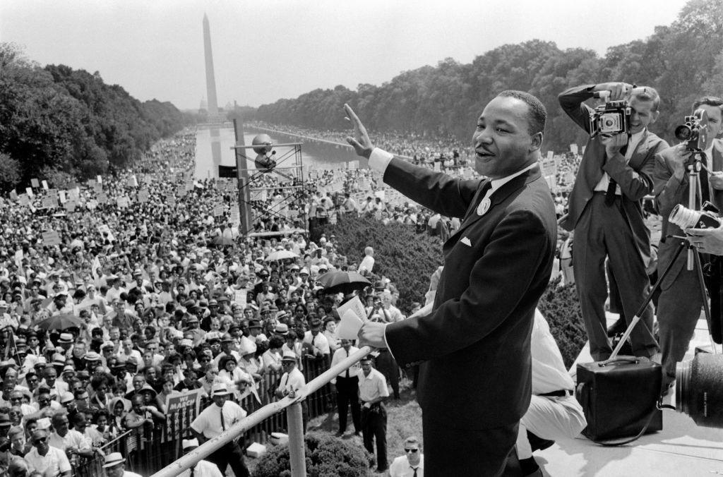 Martin Luther King Jr on the Mall in Washington DC where he delivered his famous "I have a dream" speech in 1963