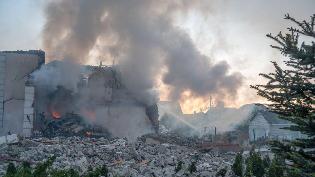 Aftermath of hit residential area in Kharkiv in May 2024