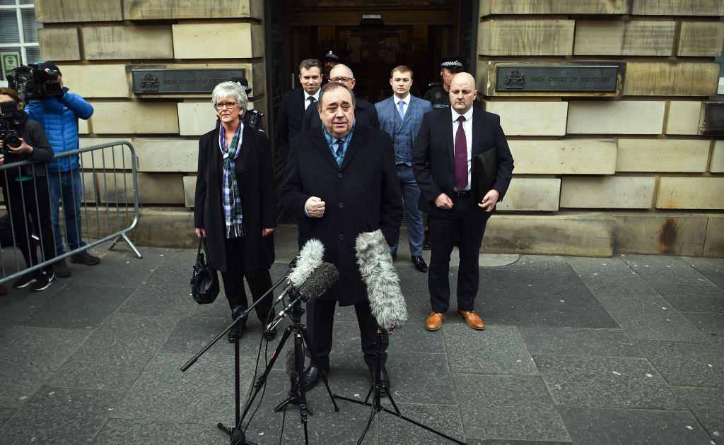 Salmond standing outside the High Court in Edinburgh in front of his legal team and supporters.