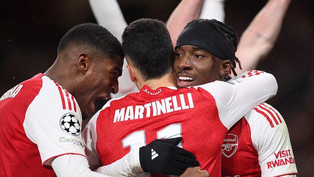 Cristhian Mosquera, Gabriel Martinelli and Noni Madueke