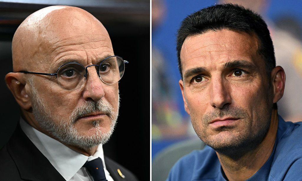 A split picture of Spain boss Luis de la Fuente and Argentina manager Lionel Scaloni