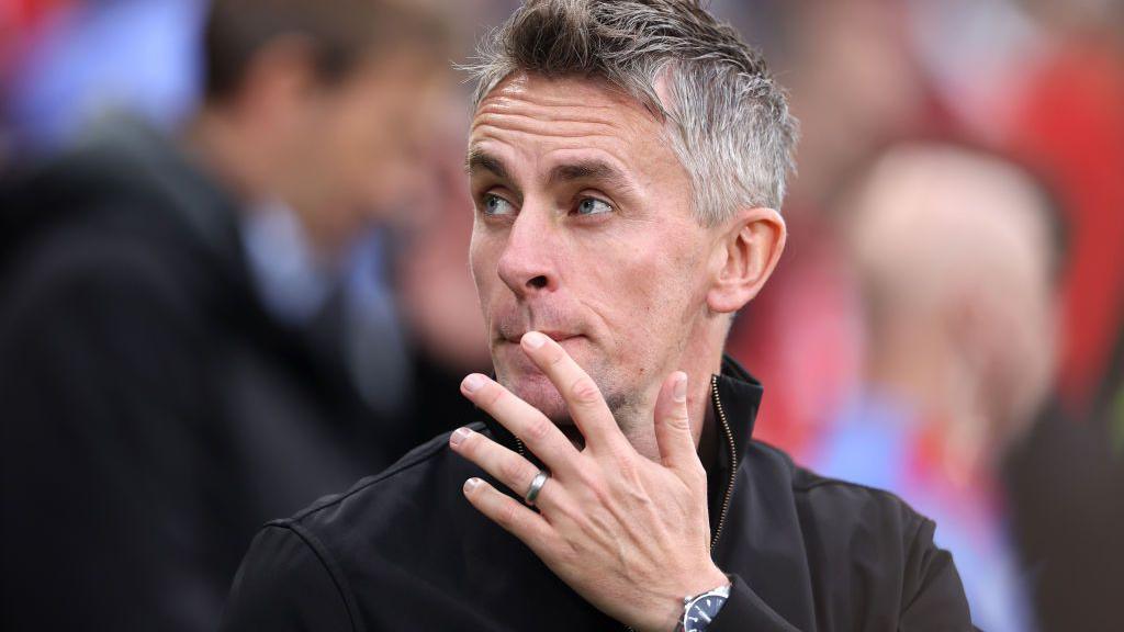 Kieran McKenna, Manager of Ipswich Town, looks on prior to the Premier League match between Brentford FC and Ipswich Town FC at Gtech Community Stadium on October 26, 2024