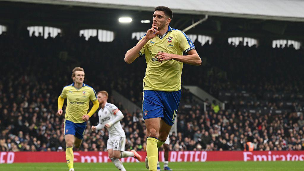 Ross Stewart runs off in celebration after scoring for Southampton against Fulham