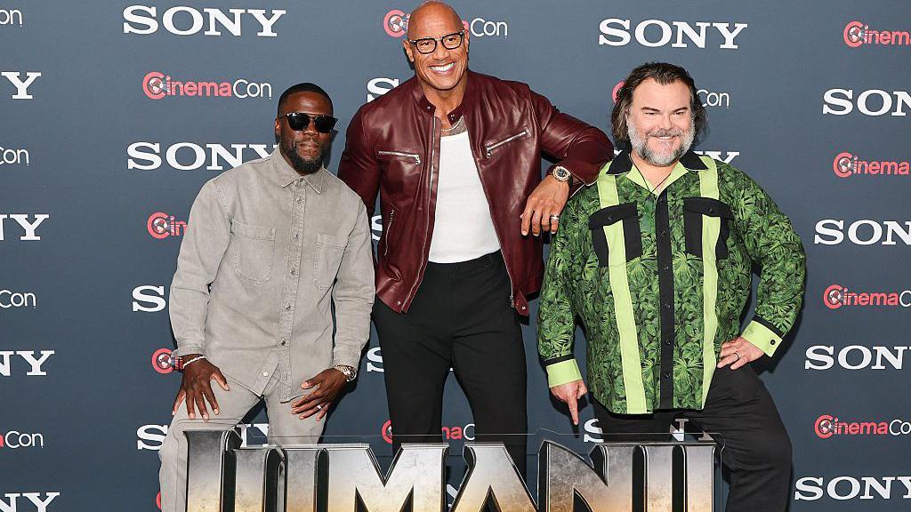 kevin hart, dwayne johnson and Jack Black at cinemacon.