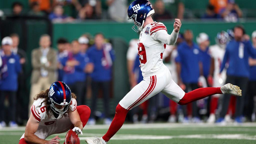 Jude McAtamney in pre-season action for the New York Giants against the New York Jets.