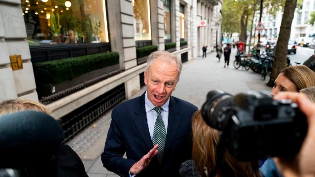 Nick Read, chief executive of Post Office Ltd, speaking to the media as he arrives to give evidence to the Post Office Horizon IT inquir