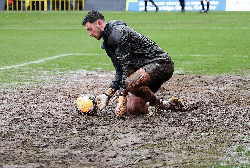 Grimsby Town goalkeeper Jackson Smith warms up for the FA Cup match against Wolves