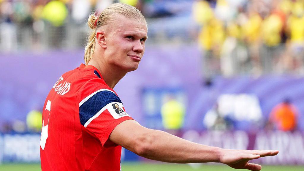 Erling Haaland of Norway celebrates after their victory over Brazil in the last 16