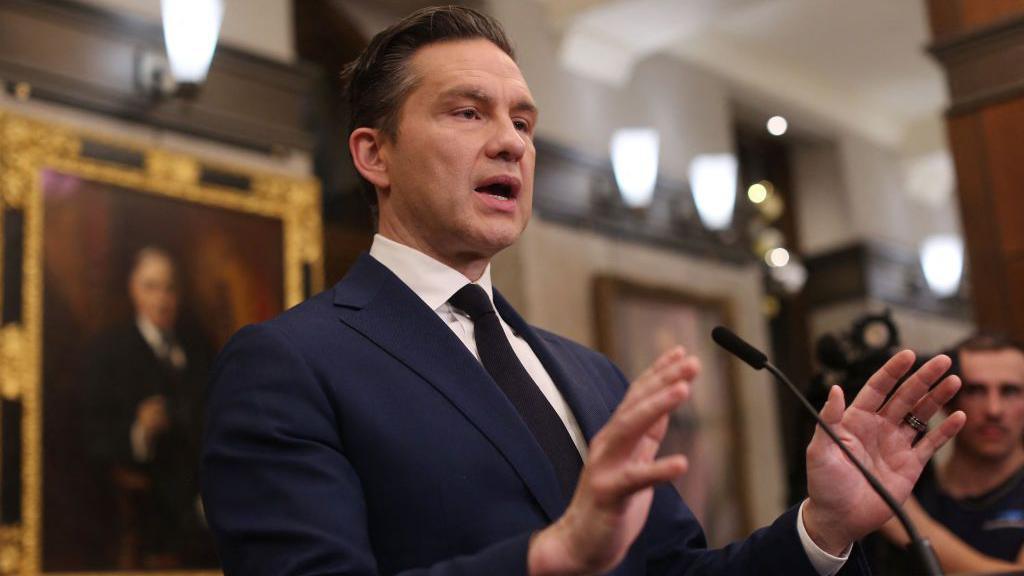 Conservative Party leader Pierre Poilievre addresses media during a news conference on Parliament Hill  