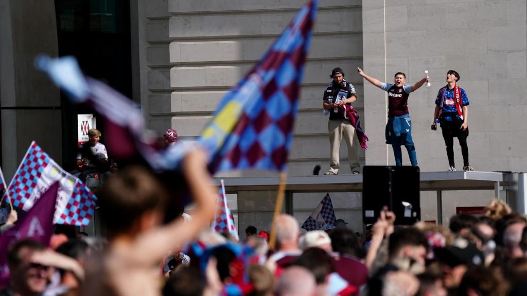 Crowds gather in Birmingham city centre for Aston Villa's victory parade