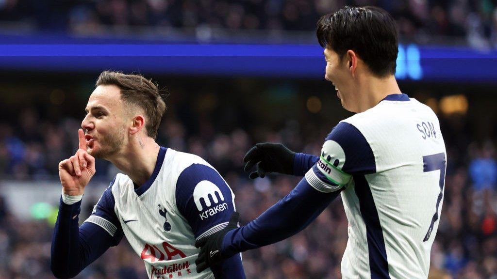 James Maddison celebrates for Tottenham