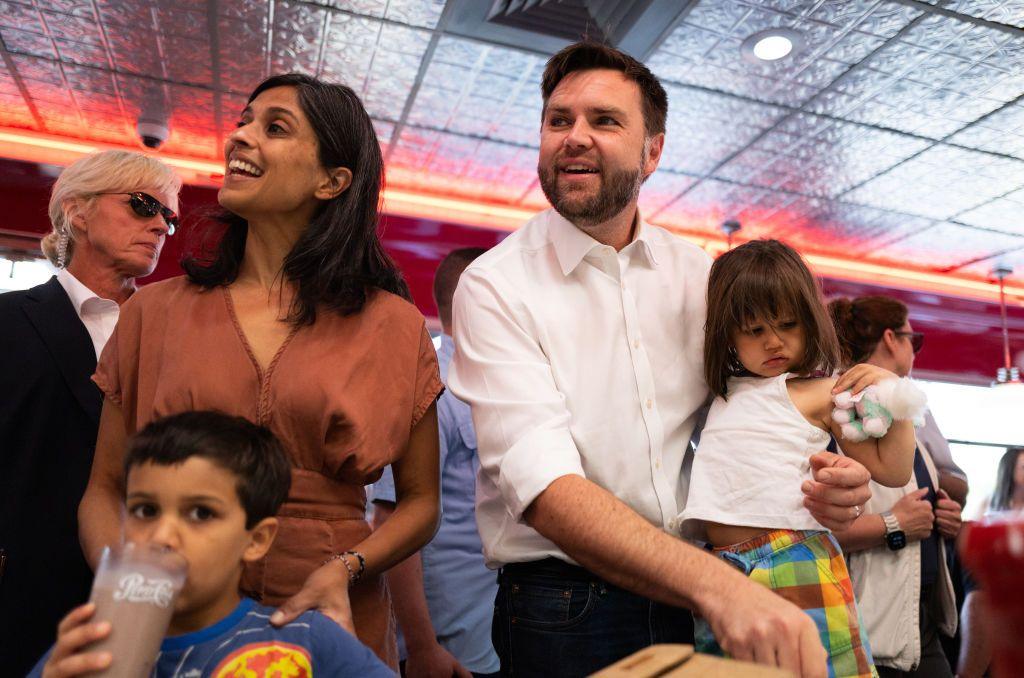 JD and Usha Vance at a diner in St Cloud, Minnesota, on 28 July 2024 