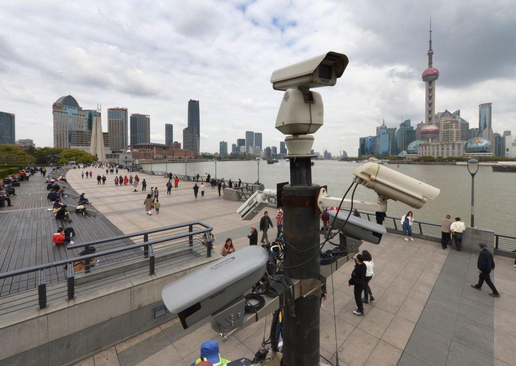 A device to monitor passenger flow is seen at the Bund on March 31, 2023 in Shanghai, China.