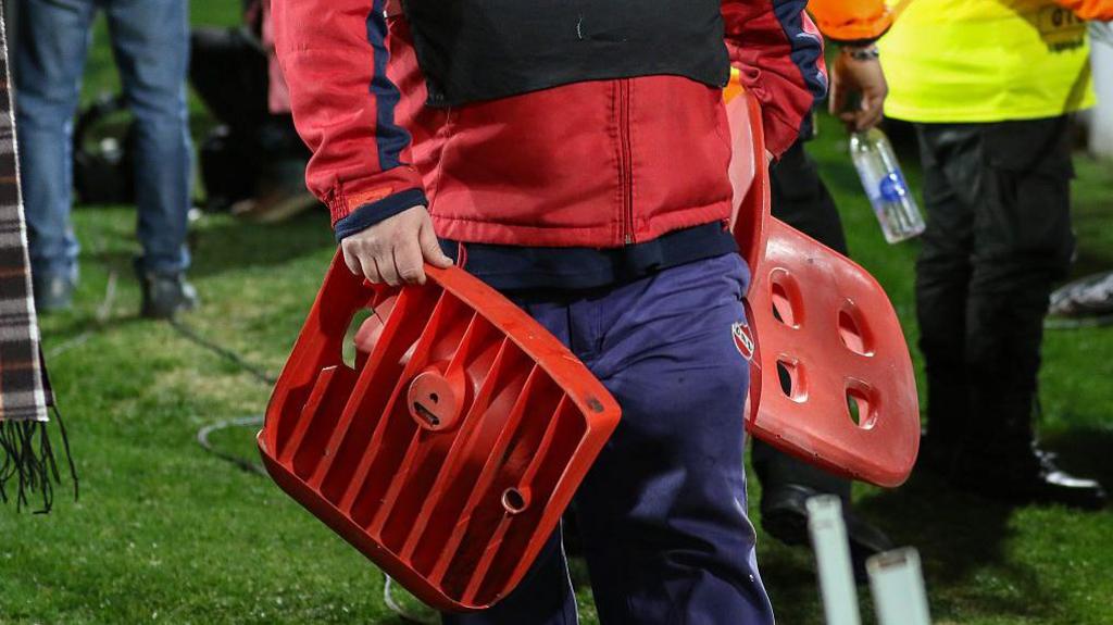 Seats were ripped out in the stadium 