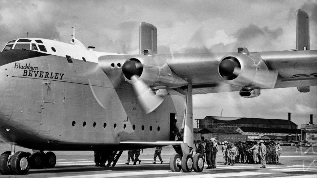 A black and white photo of the Blackburn Beverley aircraft.