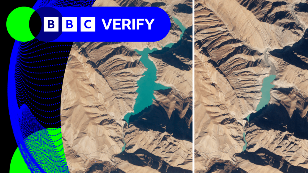 A reservoir near Tehran seen in satellite imagery from November 2024 and November 2025