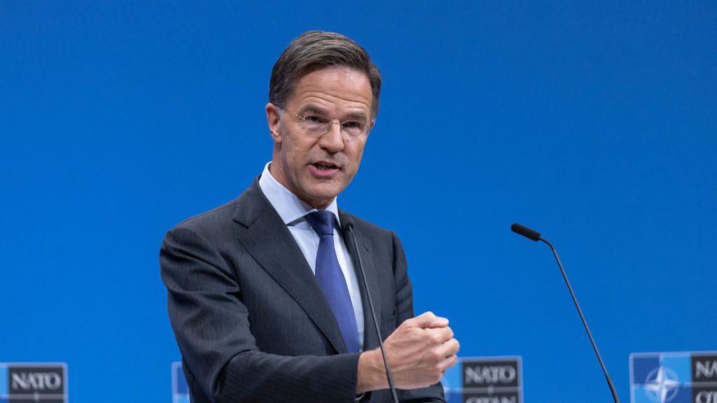 Mark Rutte speaks during a news conference. 