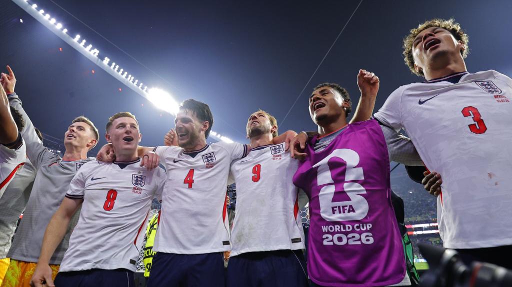 England players celebrate after beating Mexico at the 2026 Fifa World Cup