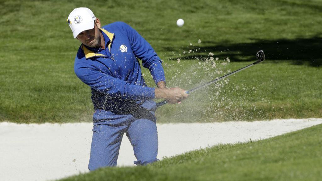 Sergio Garcia plays a shot out of a bunker during 2018 Ryder Cup.