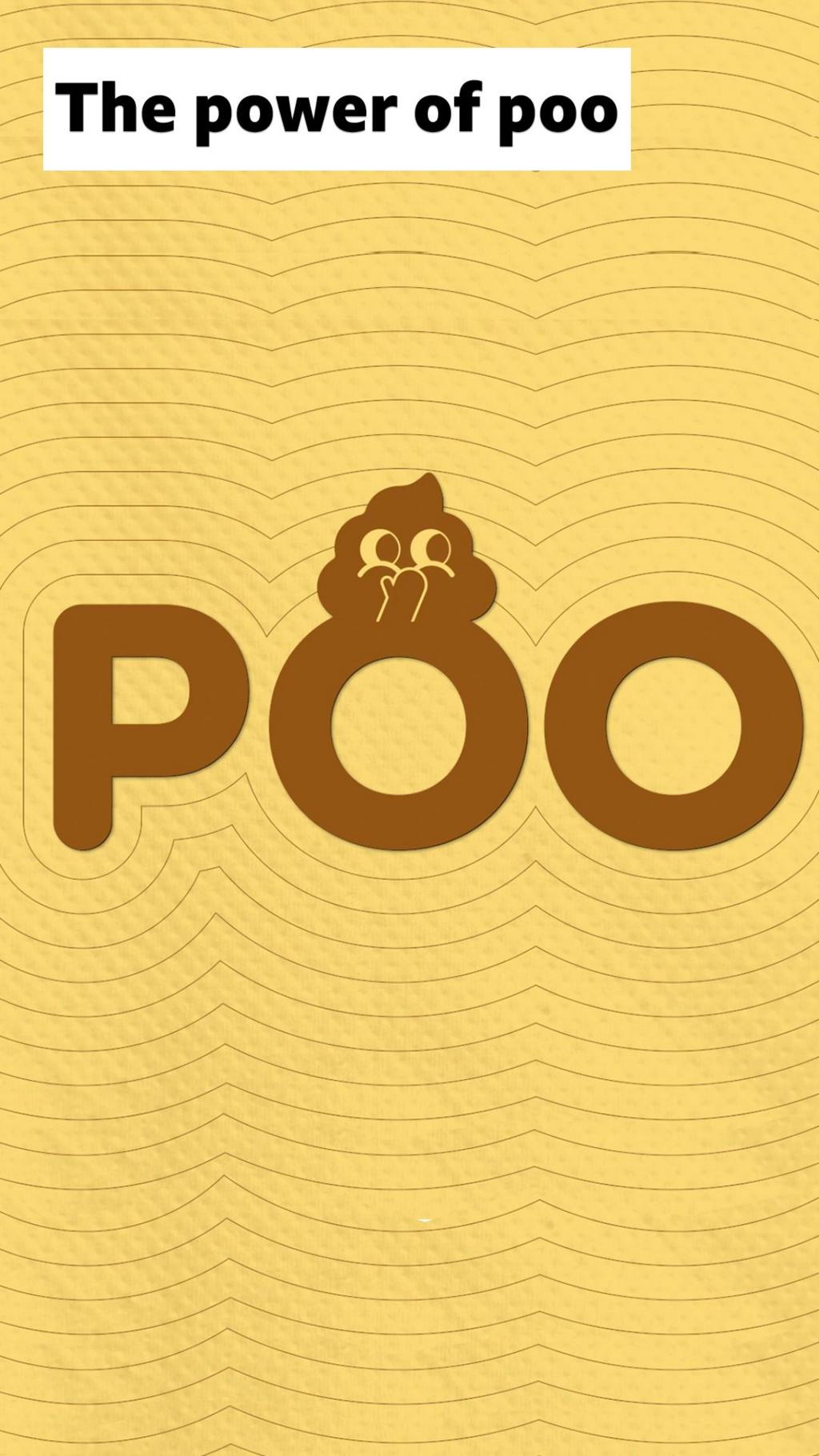 The word poo on a yellow background with a smiley face on it