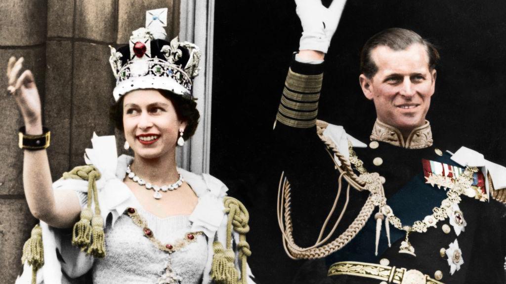 Queen Elizabeth II and the Duke of Edinburgh on the balcony of Buckingham Palace on Coronation Day.