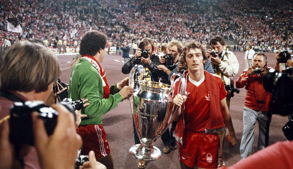 Trevor Francis and goalkeeper Peter Shilton parade the European Cup
