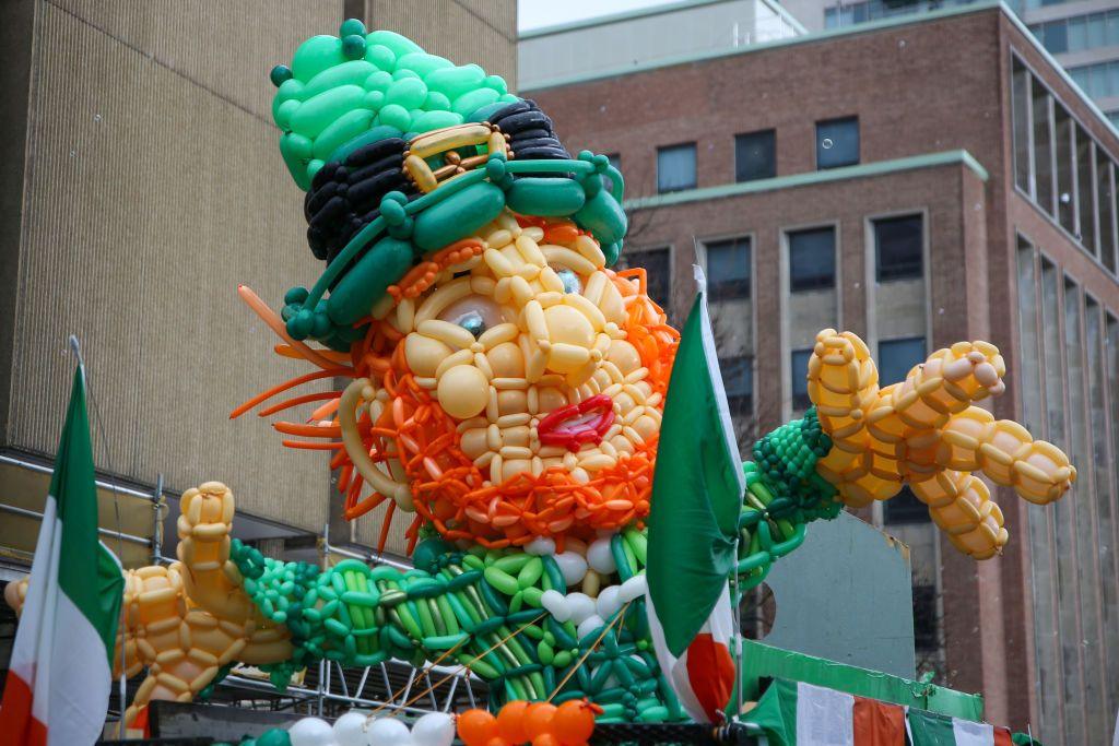 A huge balloon sculpture of a traditional Irish leprechaun in Toronto, Canada. 