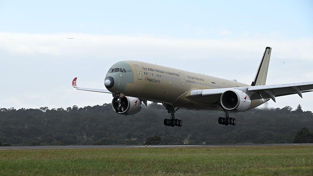An Airbus A350-100ULR about to land at Melbourne Airport on 24 July.