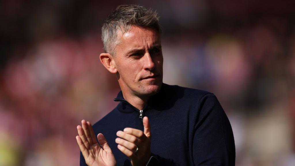 Kieran McKenna, Manager of Ipswich Town, looks on prior to the Premier League match between Southampton FC and Ipswich Town FC at St Mary's Stadium