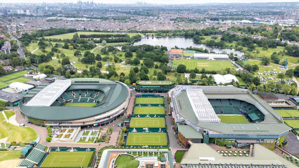 An aerial view of Wimbledon's grass courts.