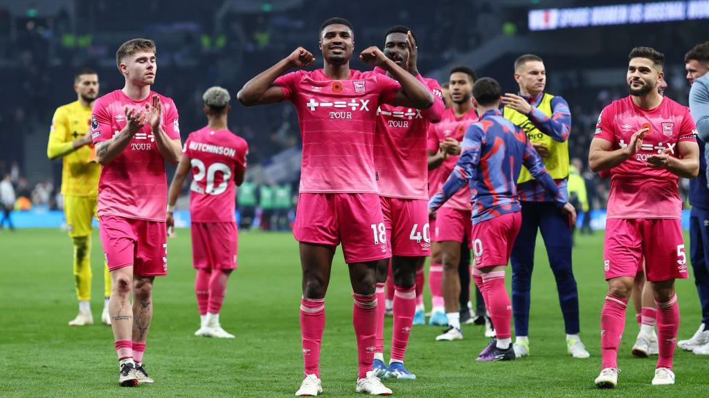 Ipswich players after beating Tottenham