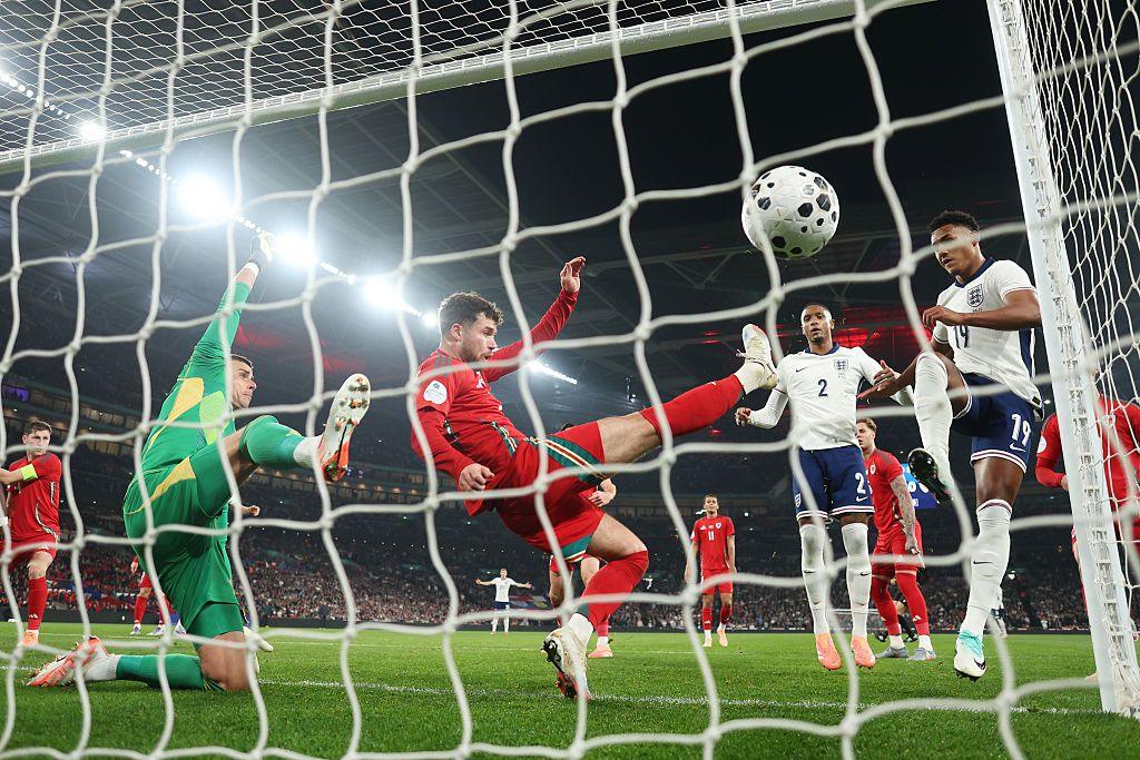 Ollie Watkins scores for England in the 3-0 friendly win over Wales at Wembley