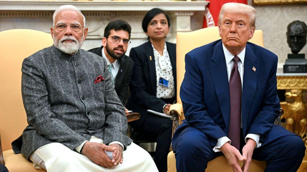 US President Donald Trump speaks with the press as he meets with Indian Prime Minister Narendra Modi in the Oval Office of the White House in Washington, DC, on February 13, 2025.
