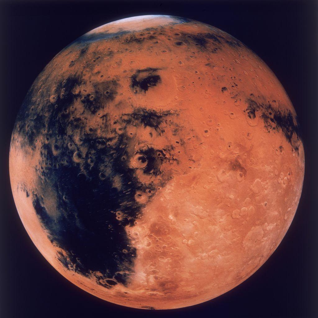 A mosaic image of the Schiaparelli Hemisphere of the planet Mars