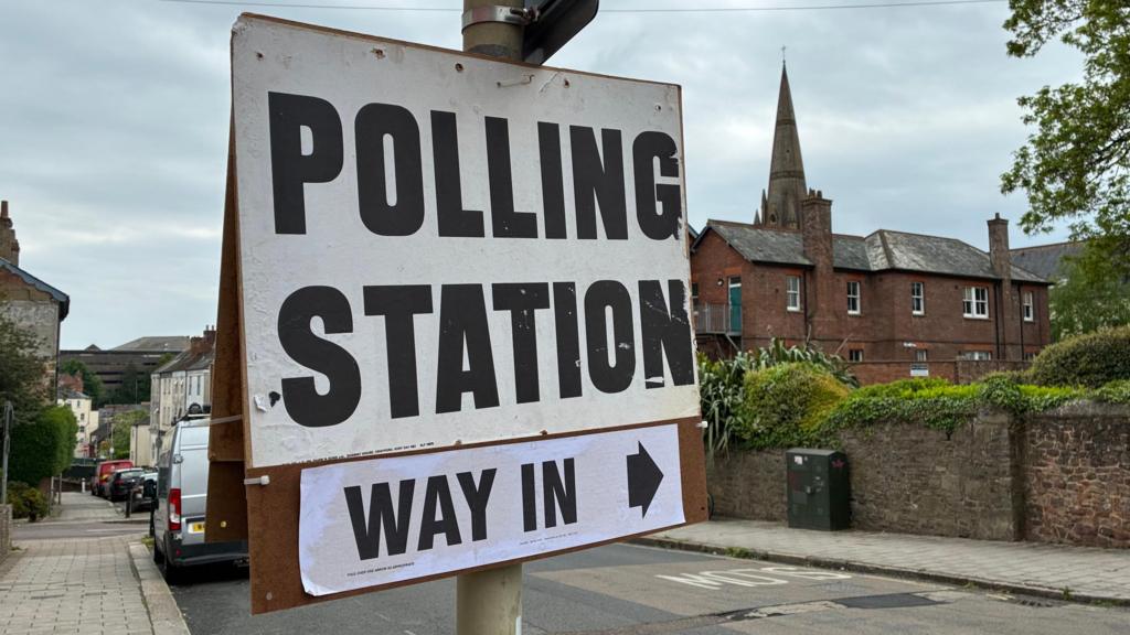 A polling station sign in Exeter