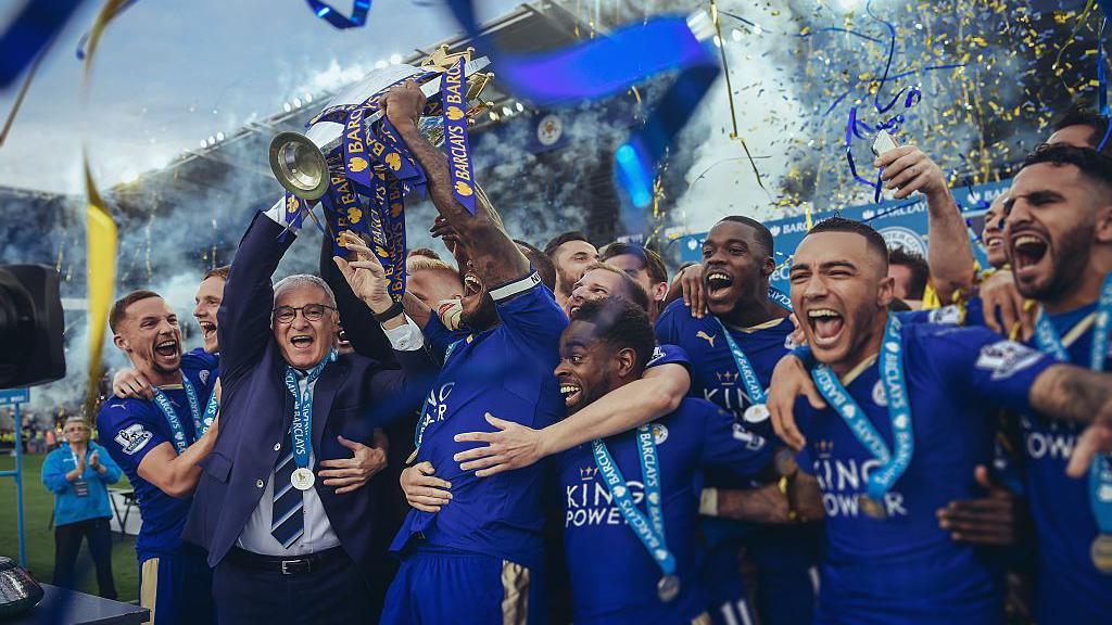 Leicester lift the Premier League trophy