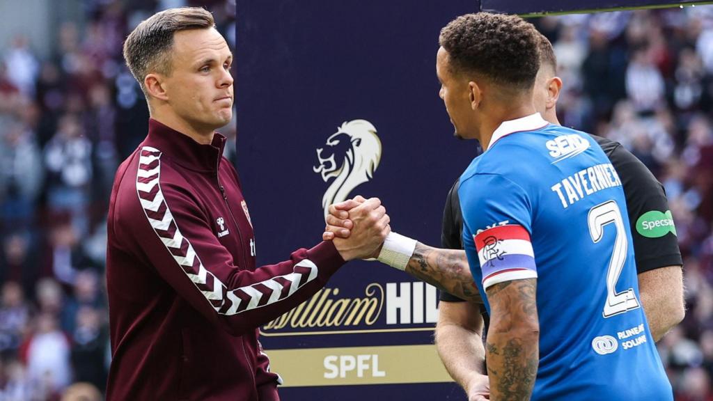 Hearts captain Lawrence Shankland with Rangers counterpart James Tavernier