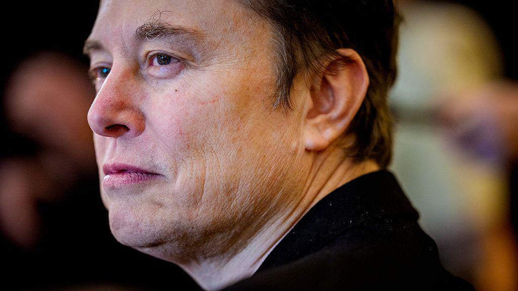 A close up of Tesla chief executive Elon Musk from his left side