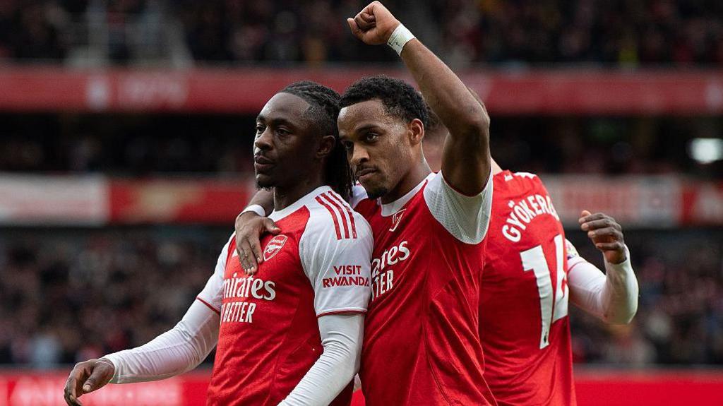 Arsenal players celebrating a goal against Crystal Palace