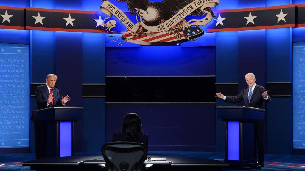 Joe Biden, 2020 Democratic presidential nominee, right, and U.S. President Donald Trump speak during the U.S. presidential debate at Belmont University in Nashville, Tennessee, U.S., on Thursday, Oct. 22, 2020.