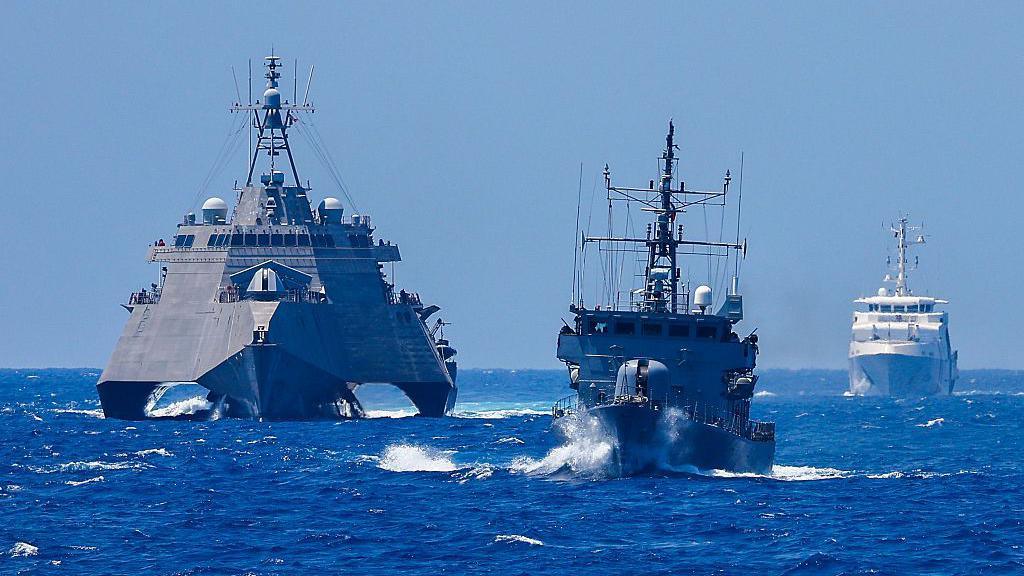 Fleet of United States and Philippines warships and Philippines naval ship conducting multilateral maritime exercise in April 2025