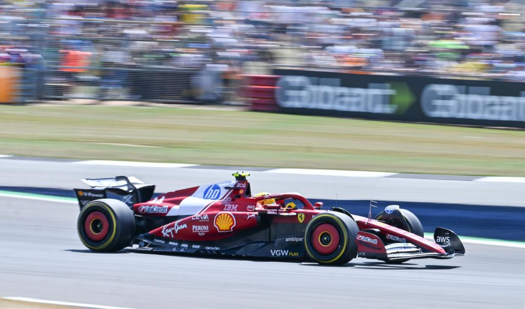 Ferrari's Lewis Hamilton in British Grand Prix first practice
