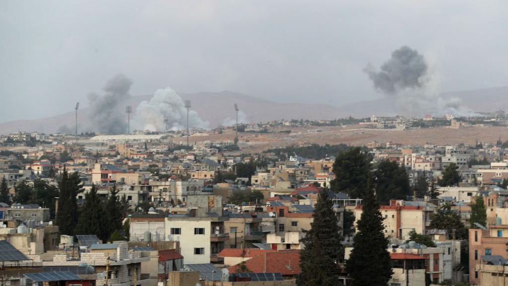 Smoke billows from the site of an Israeli airstrike on the eastern areas of Baalbeck in the Bekaa valley on September 23