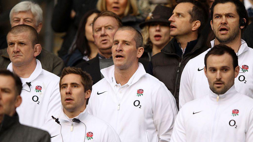 Duncan Locke with England coaches including Stuart Lancaster in 2014